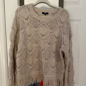 Frye Pointelle Woman’s Sweater with Fringe size large